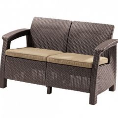 Диван пластиковый Корфу (Corfu love seat) коричневый - серо-бежевый* в Можге - mozhga.mebel24.online | фото 2