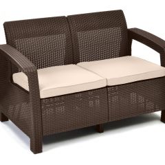 Диван пластиковый Корфу (Corfu love seat) коричневый - серо-бежевый* в Можге - mozhga.mebel24.online | фото