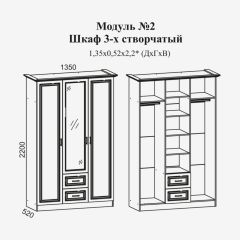 Женева №2 Шкаф 3-х ств. с зерк.,2мя ящ. (ЛДСП бел/МДФ софт светл с пат зол) в Можге - mozhga.mebel24.online | фото 2