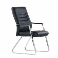 Кресло Barneo K-25 для посетителей и переговорных (хром, черная экокожа) в Можге - mozhga.mebel24.online | фото