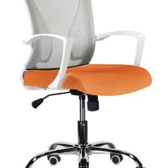 Кресло BRABIX "Wings MG-306", пластик белый, хром, сетка, серое/оранжевое, 532011 в Можге - mozhga.mebel24.online | фото
