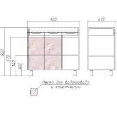 Тумба под умывальник Andrea 90 3D без ящика Домино (D37005T) в Можге - mozhga.mebel24.online | фото 2