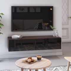 Тумба Подвесная 3 (венге/венге /черный лакобель) в Можге - mozhga.mebel24.online | фото