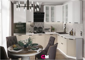 Модульная кухня Альфа холст белый/холст брюле в Можге - mozhga.mebel24.online | фото 1