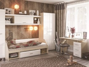 Стол компьютерный Симба Дуб белфорт-Белый глянец в Можге - mozhga.mebel24.online | фото 3