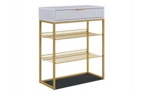 ВЕЛЬВЕТ Обувница (белое дерево/белый матовый/золото) в Можге - mozhga.mebel24.online | фото